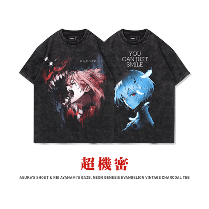 Neon Genesis Evangelion Rei Ayanami Asuka 100% Cotton Short Sleeve Vintage T-shirt