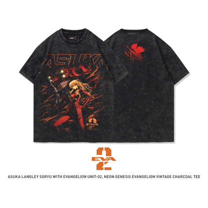 Neon Genesis Evangelion Asuka Evangelion Unit-02 100% Cotton Short Sleeve Vintage T-shirt