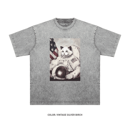 Neil Alden Armstrong Reincarnated Cat Astronaut 100% Cotton Short Sleeve Vintage T-shirt