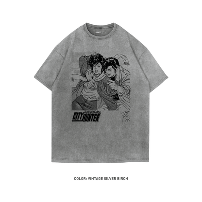 City Hunter Ryo Saeba and Kaori Makimura 100% Cotton Short Sleeve Vintage T-shirt