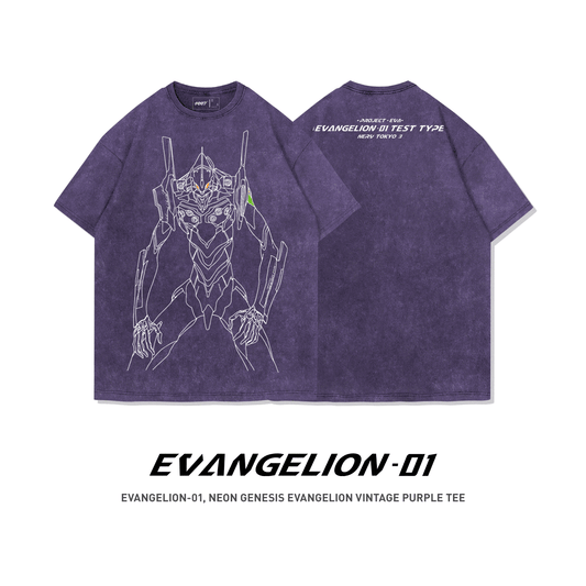 EVANGELION-01 Neon Genesis Evangelion 100% Cotton Short Sleeve Vintage T-shirt