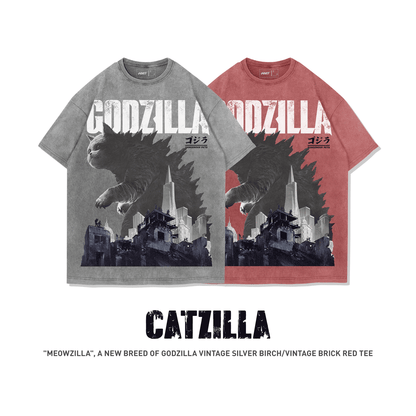 "Meowzilla" A New Breed of Godzilla 100% Cotton Short Sleeve Vintage T-shirt