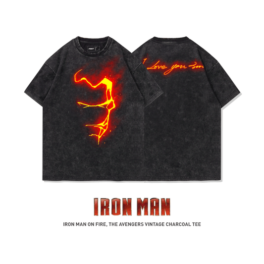 The Avengers Iron Man on Fire 100% Cotton Short Sleeve Vintage T-shirt