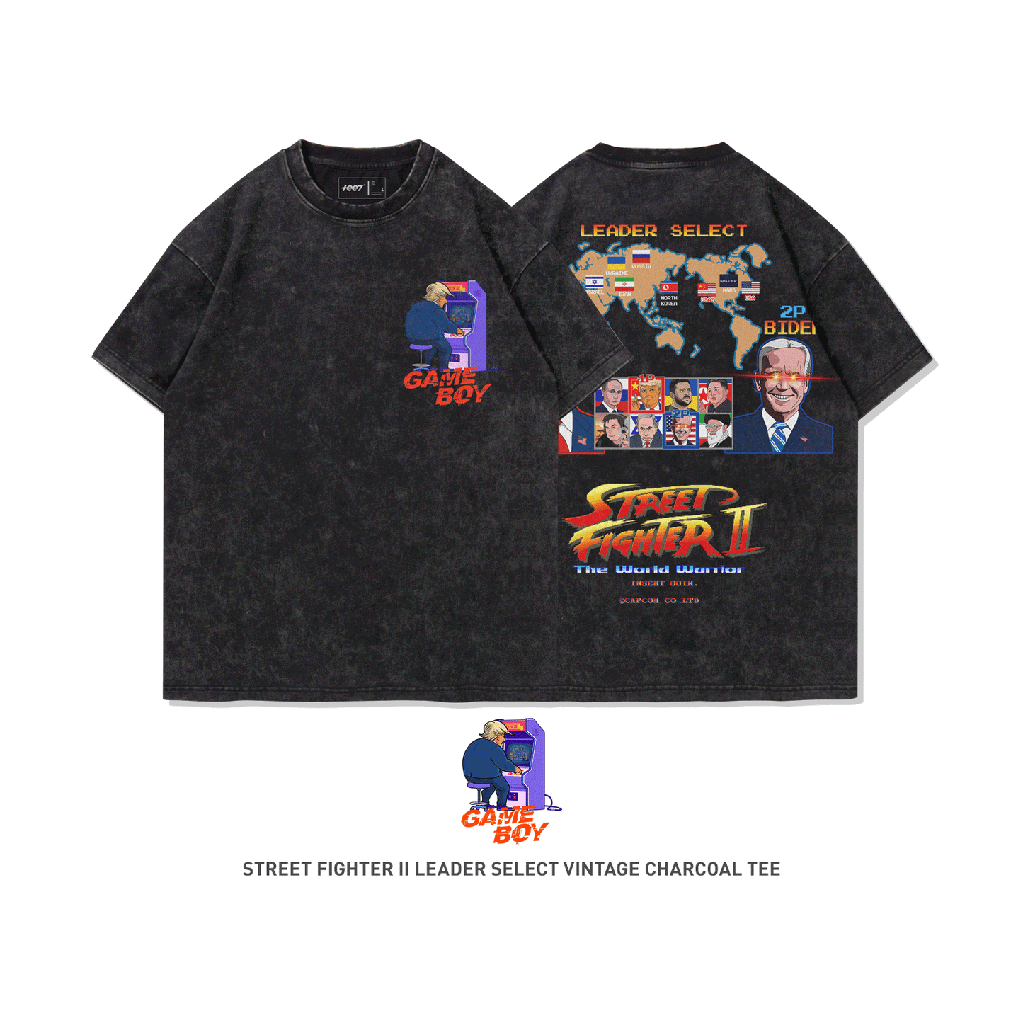 Street Fighter Ⅱ Trump vs Biden 100% Cotton Short Sleeve Vintage T-shirt