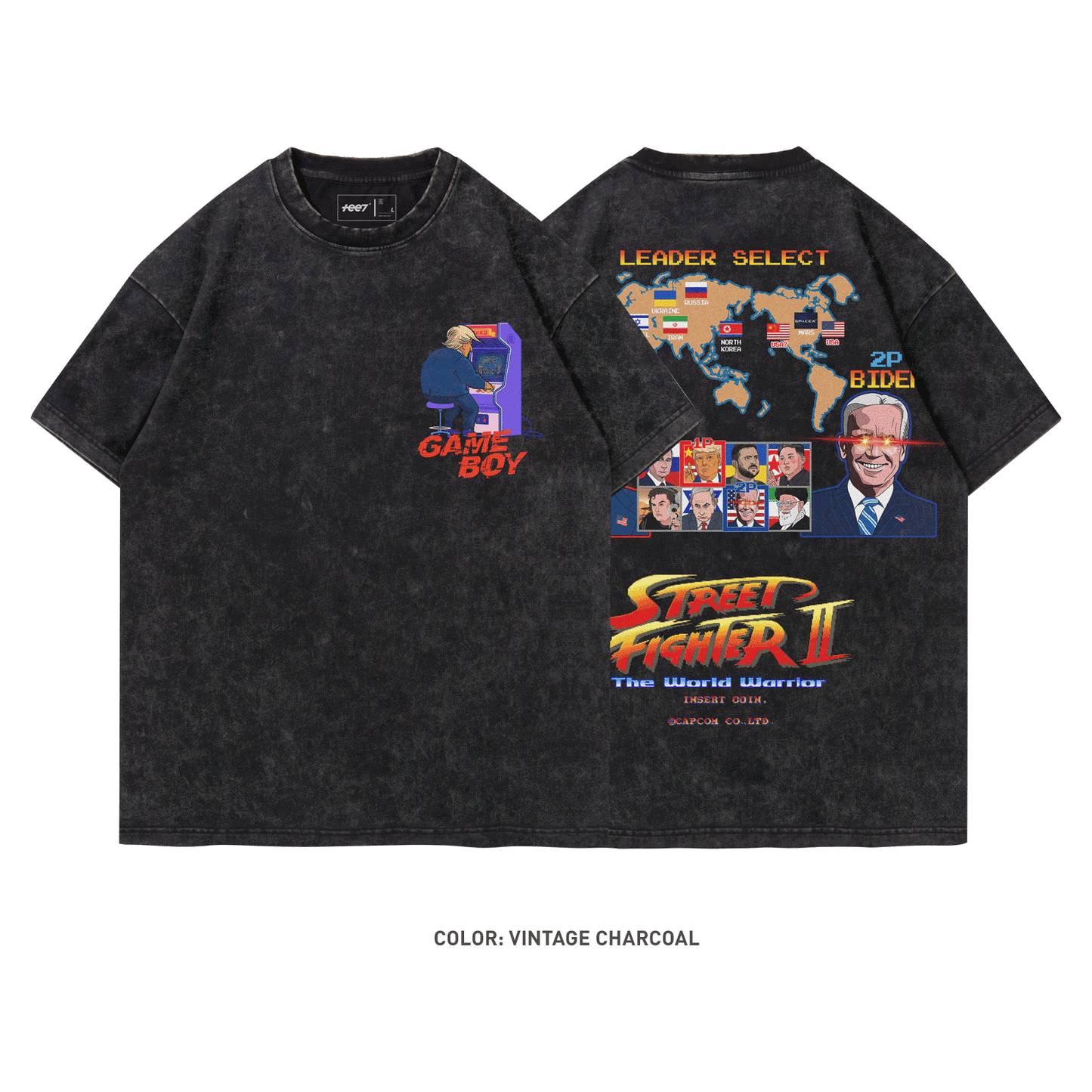 Street Fighter Ⅱ Trump vs Biden 100% Cotton Short Sleeve Vintage T-shirt