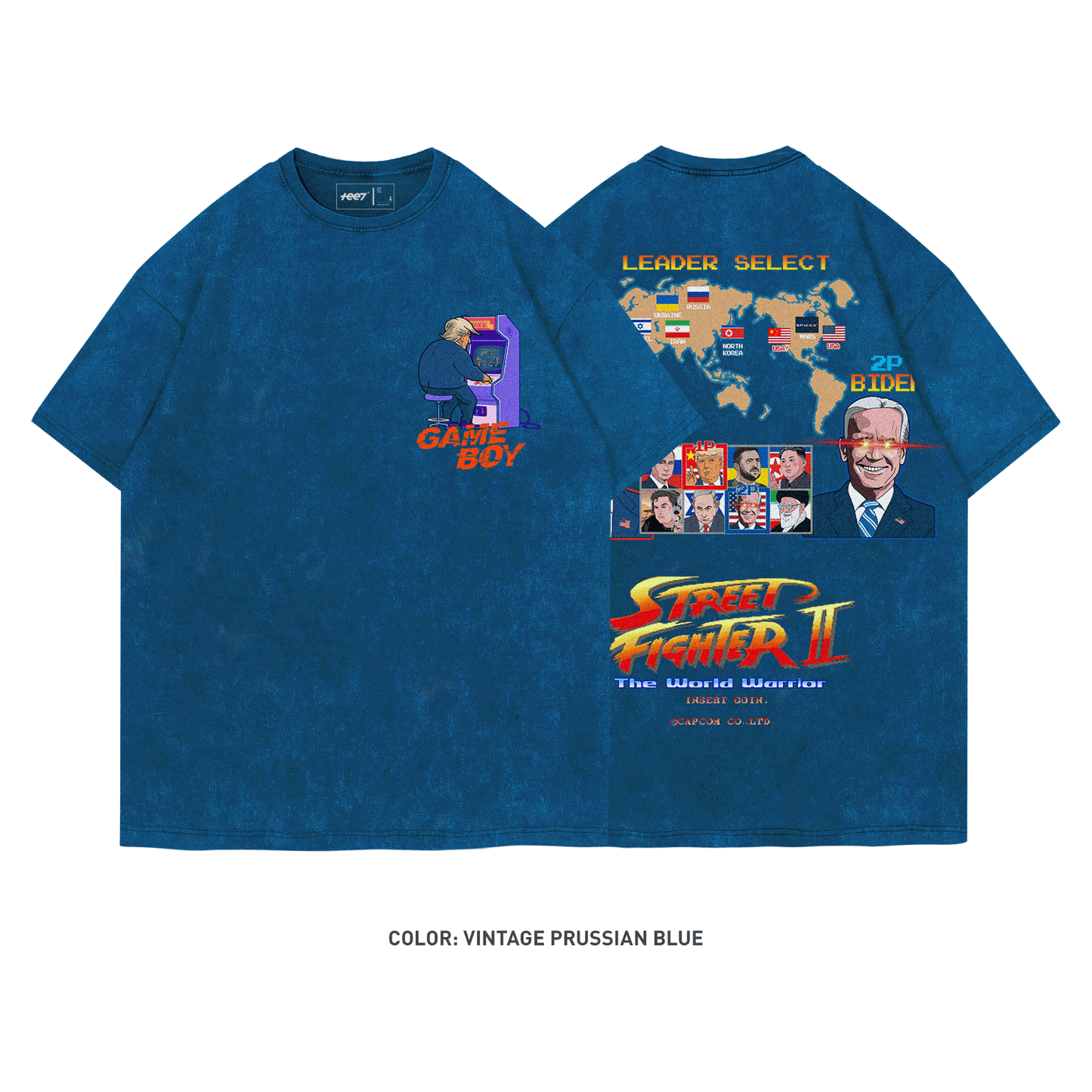 Street Fighter Ⅱ Trump vs Biden 100% Cotton Short Sleeve Vintage T-shirt