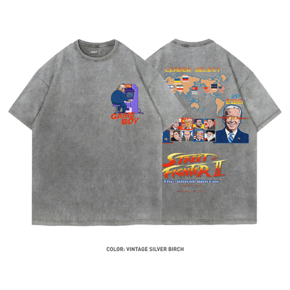 Street Fighter Ⅱ Trump vs Biden 100% Cotton Short Sleeve Vintage T-shirt