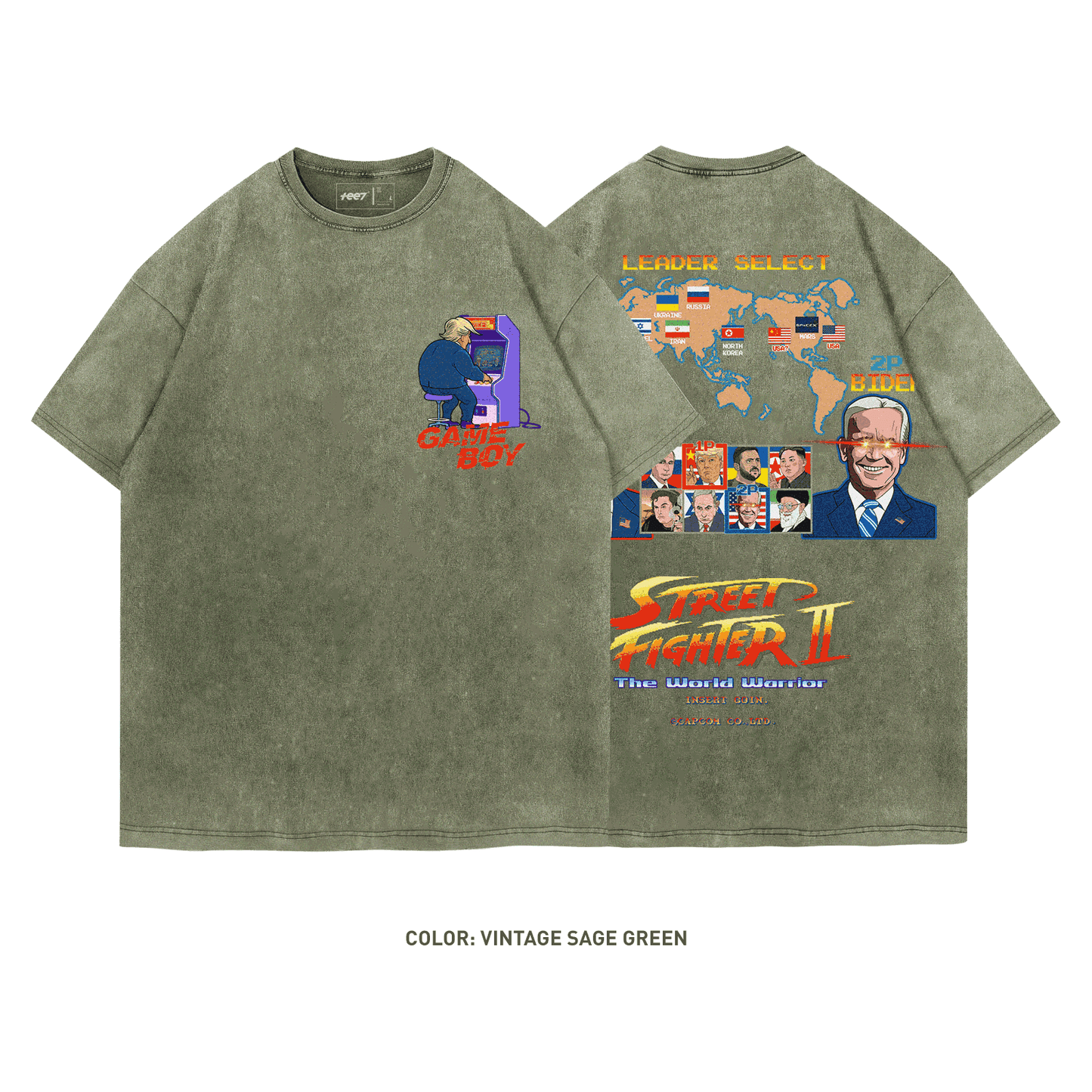 Street Fighter Ⅱ Trump vs Biden 100% Cotton Short Sleeve Vintage T-shirt