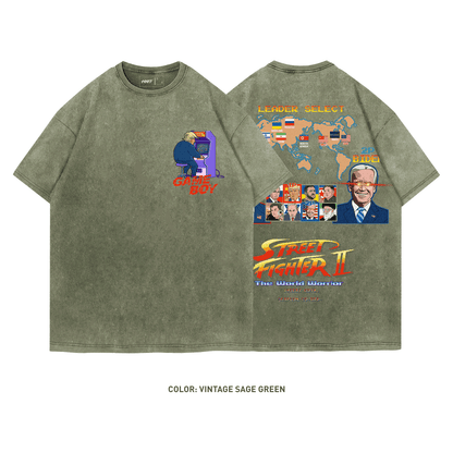 Street Fighter Ⅱ Trump vs Biden 100% Cotton Short Sleeve Vintage T-shirt