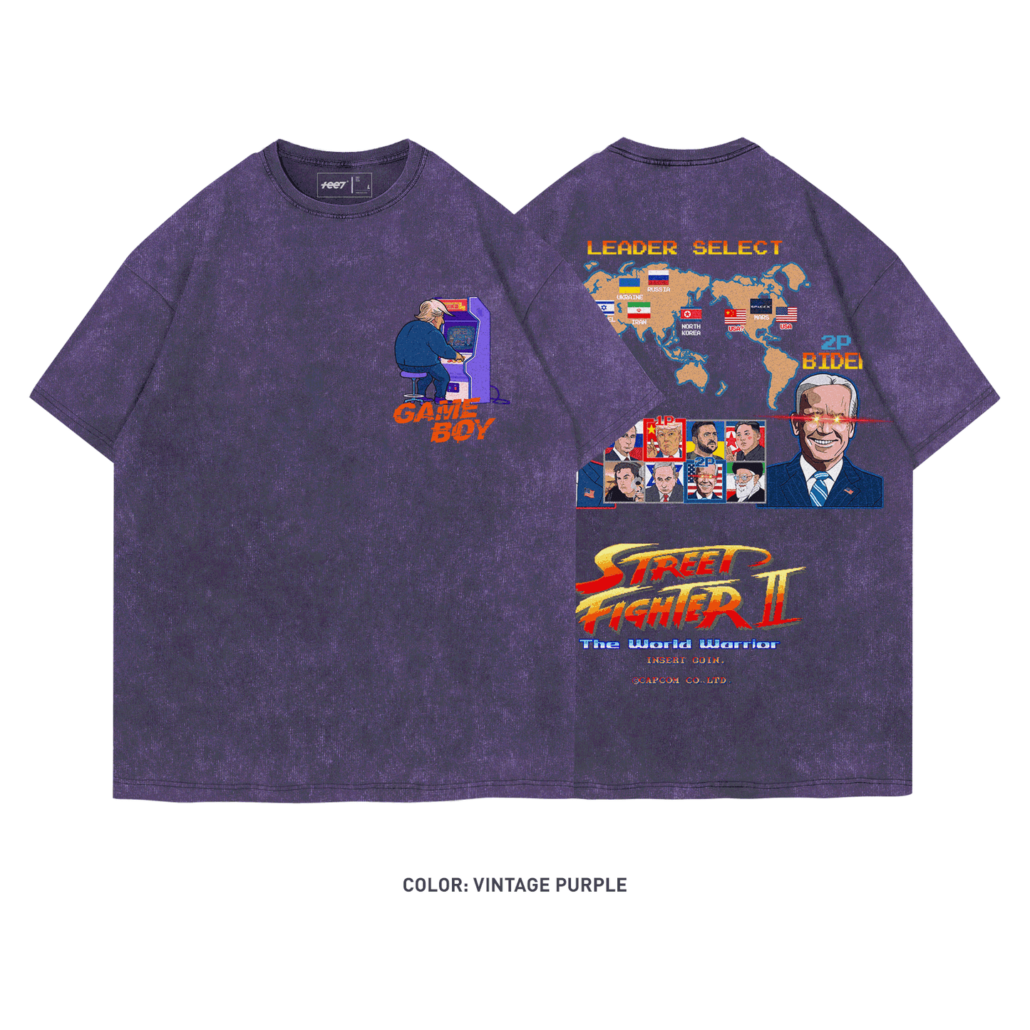 Street Fighter Ⅱ Trump vs Biden 100% Cotton Short Sleeve Vintage T-shirt