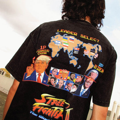 Street Fighter Ⅱ Trump vs Biden 100% Cotton Short Sleeve Vintage T-shirt