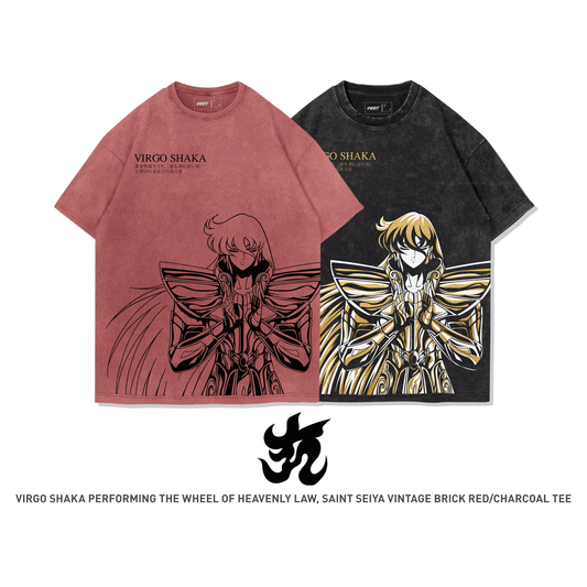 Saint Seiya Virgo Shaka The Wheel of Heavenly Law 100% Cotton Short Sleeve Vintage T-shirt