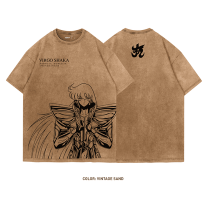 Saint Seiya Virgo Shaka The Wheel of Heavenly Law 100% Cotton Short Sleeve Vintage T-shirt