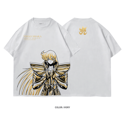 Saint Seiya Virgo Shaka The Wheel of Heavenly Law 100% Cotton Short Sleeve Vintage T-shirt